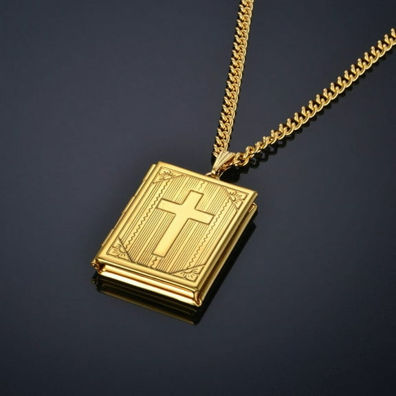 Lordgold Jesus Cross Necklace Jewelry For Men Women 14K Yellow Gold Chain Male Photo Locket Style Jesus Crucifix Pendant Necklaces
