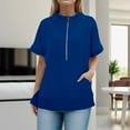 thumbnail image 4 of Women's Half Zip Sweatshirts Collared V-Neck Short Sleeved Solid Tops with Pocket Fall Fashion Casual Loose Pullover Shirts, 4 of 7