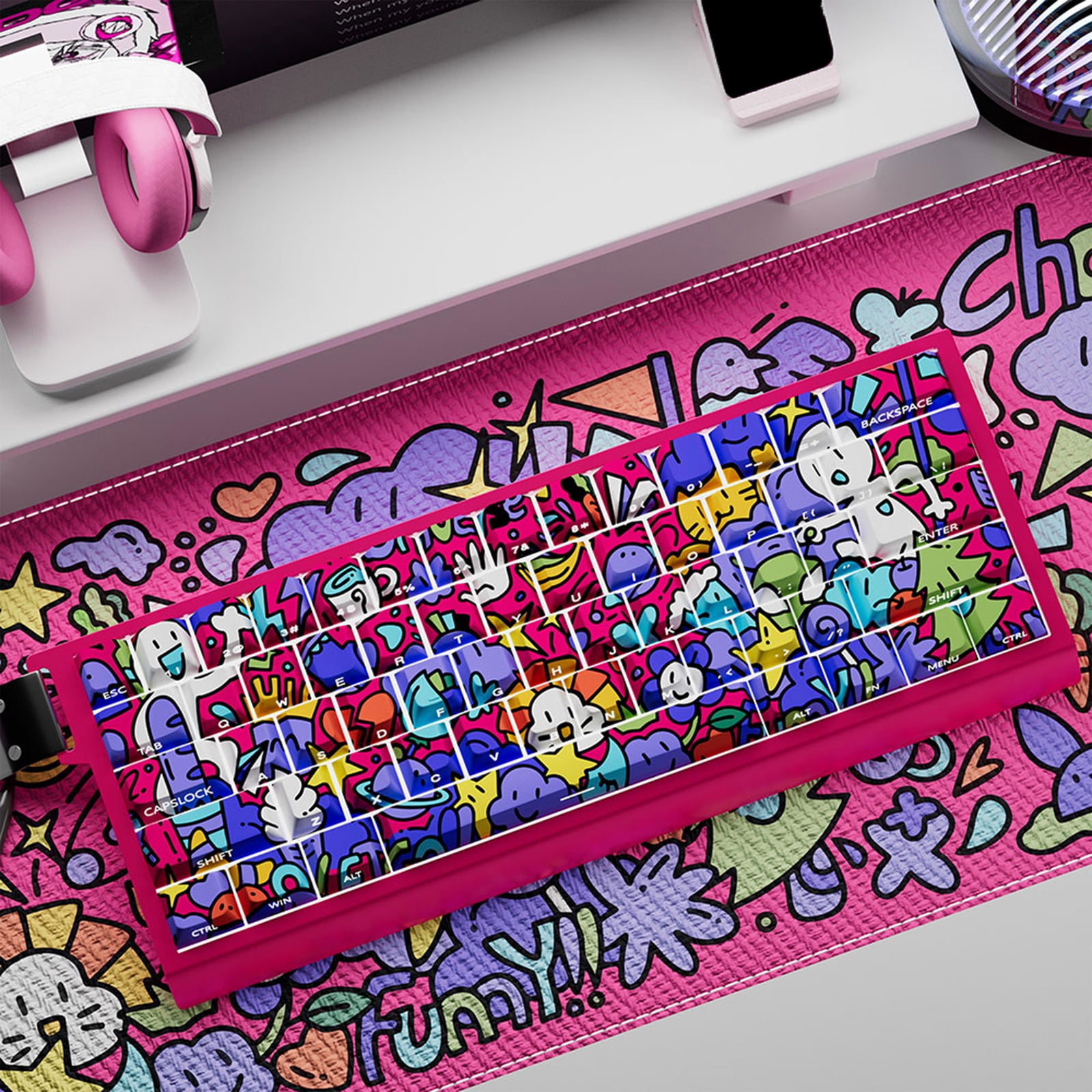74/140Key Graffiti Artistic Design PBTs Original Profile Side Print Transparents Keycaps for Backlits Keyboards