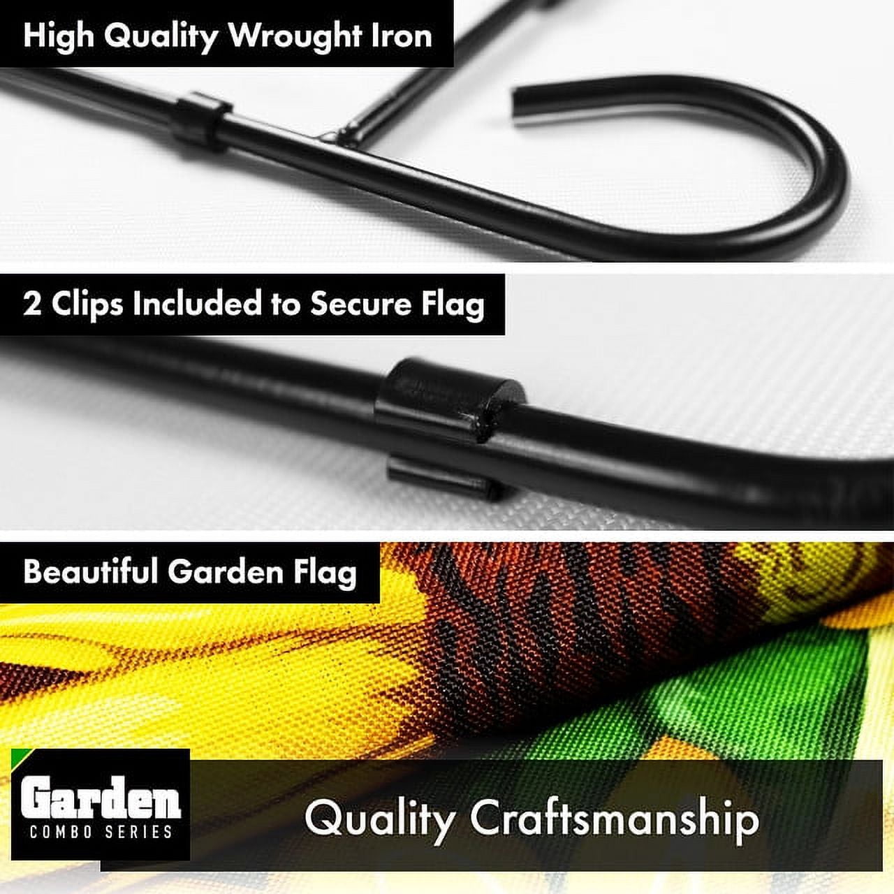 G128 Combo Pack: Garden Flag Stand Black 36x16IN & Garden Flag Welcome Four Sunflowers Red 12x18IN