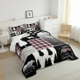 thumbnail image 2 of Deer Comforter Set Queen Size,Bear Hunting Woodland Rustic Cabin Bedding Set Adult,Camping Adventure Geometric Plaid Patchwork Down Comforter,Xmas Pine Tree Quilt Pink Black, 2 of 6