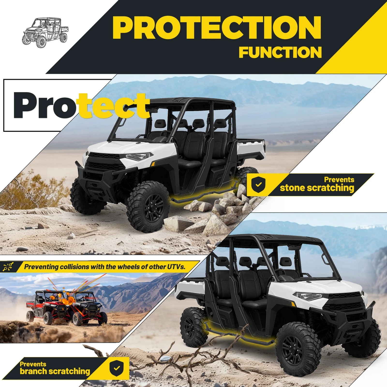 Kojem Rock Sliders Nerf Bars Side Steps for 2019-2025 Polaris Ranger Crew XP 1000 Pair