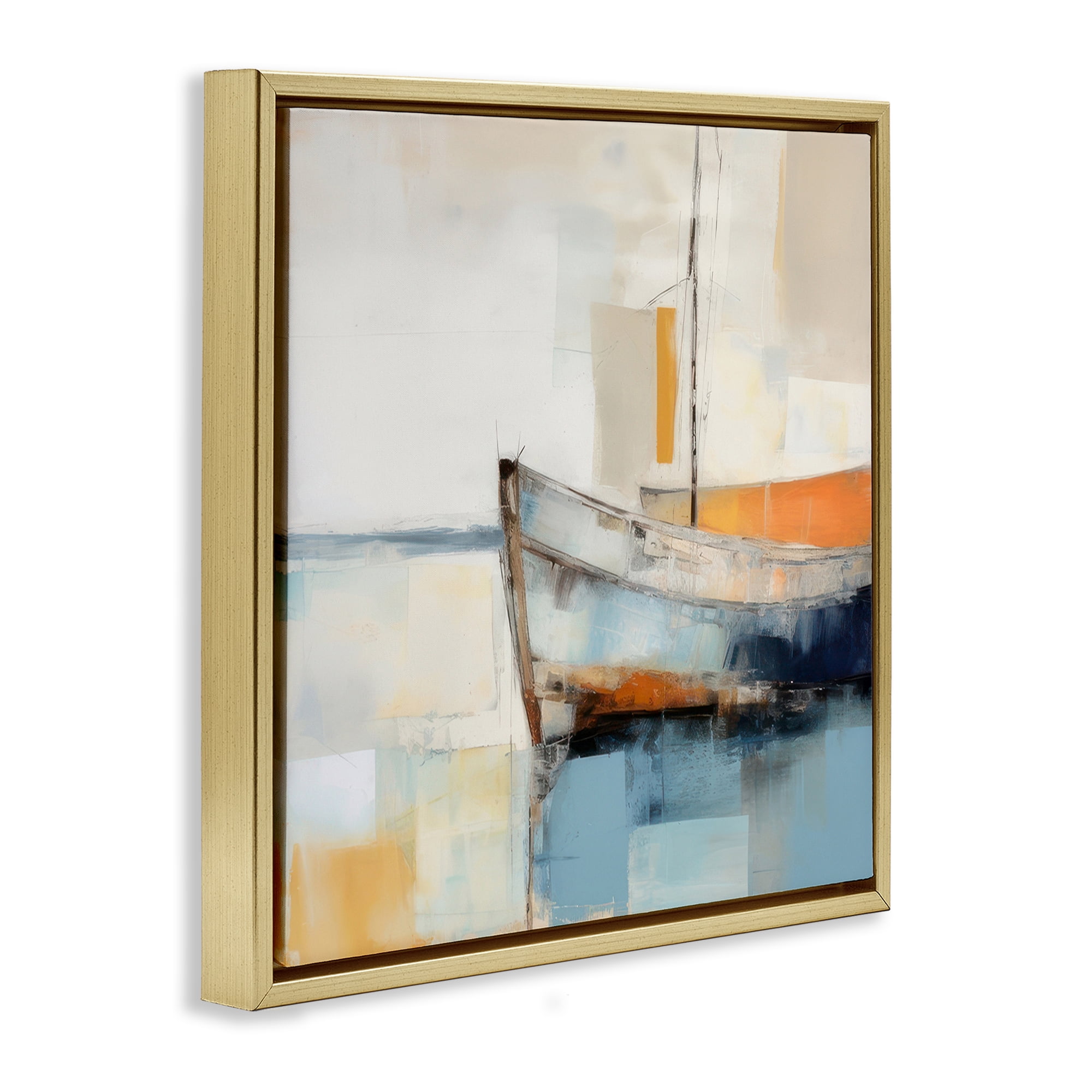 Stupell Industries Coastal Charm Expedition Nautical & Beach Painting Gold Floater Framed Canvas Art Print Wall Art, 25 x 25