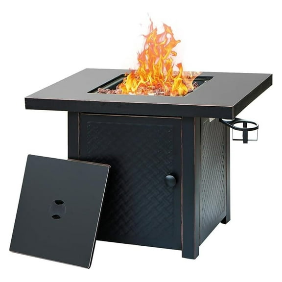 32'' Propane ,50000 BTU Gas Firepit Table with 2 Drink Holders, Lid & Lava Rock,CSA Certified Outdoor Table for Dining or Party,Propane Firepits for Outside,Patio,Yard