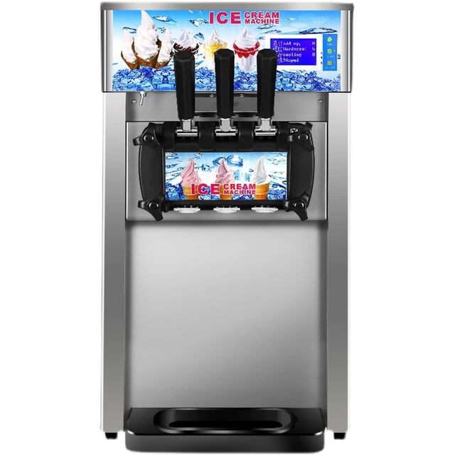 INTBUYING Ice Cream Machine Commercial Soft ServeIce Cream Maker LCD Display Ice Cream Maker 3 Flavors 110V 1200W