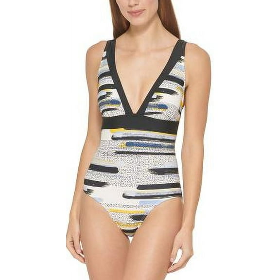 DKNY MULTI Printed Deep-V One-Piece Swimsuit, US 4