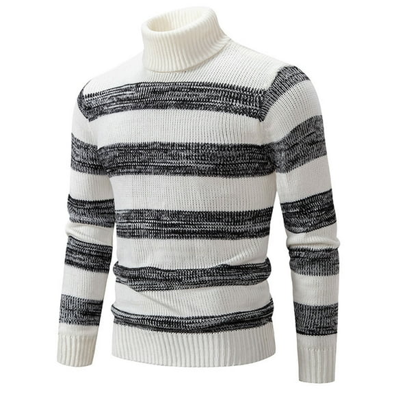 HaoXianJian Men's Slim Fitted Striped Turtleneck Sweater Casual Cable Knit Pullover Sweaters Men's Fall Winter Fashion Long Sleeve Clothing