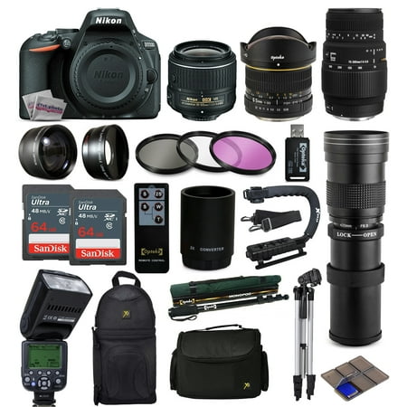 Nikon D5500 DSLR Digital Camera 18-55mm Lens + 6.5mm f/3.5 Fisheye Lens + 70-300mm DG Lens + 420-1600mm f/8.3 HD Telephoto Lens + 128GB Memory + Filters + Flash + Backpack + Case + Tripod + Monopod