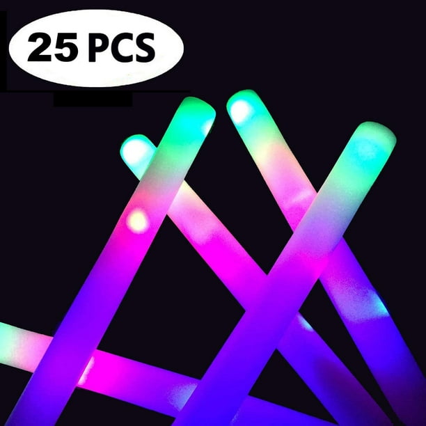 25PCS Glow Foam Sticks LED Light Up Foam Sticks with 3 Modes Flashing Changing,Glow in The Dark