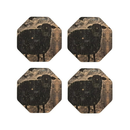 

Drink Coasters Set of 4 Starry Night Black Sheep Leather Coasters for Coffee Table Protector Heat Resistant Cute Coasters for Home Decor Housewarming Gifts Bar Kitchen 4 Inch Octagon