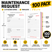 100 Pack Maintenance Request - White - Triplicate