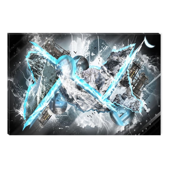 Startonight Canvas Wall Art Black and White Abstract Bonus Turquoise Color, Dual View Surprise Artwork Modern Framed Ready to Hang Wall Art 100% Original Art Painting 23.62 X 35.43 inch