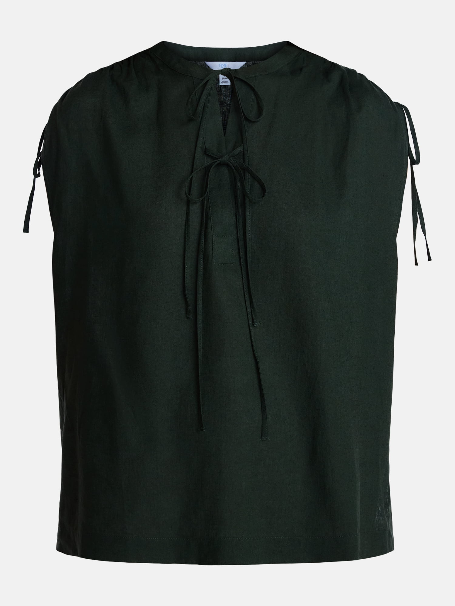 Time and Tru Women’s Linen-Blend Tunic Top with Ruched Sleeves, Sizes XS-XXXL