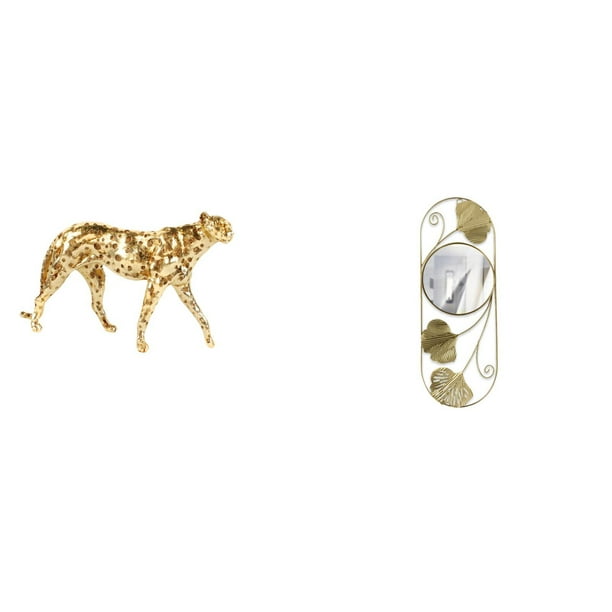 Figura de guepardo,Figura de guepardo dorado,adorno de escritorio moderno,Espejo de pared,Espejo decorativo nórdico para colgar en la pared,Espejos de pared de metal decorativos para el hogar