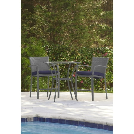 Aussie Outdoor Living Furniture COSCO Outdoor Living 3 Piece High Top Bistro Lakewood Ranch Steel Woven Wicker Patio Balcony Furniture Set with Cushions, Navy ()