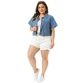 thumbnail image 3 of DARING DIVA Women's Plus Classic Washed Cropped Denim Jacket 1X Light Blue, 3 of 6