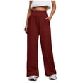 thumbnail image 2 of Women's Baggy Sweatpants Straight Leg Pants Clothes Fitness Clothing Women Solid Color With Elastic Waist Casual Clothes Pockets Full Length Pants Wine Xl, 2 of 5