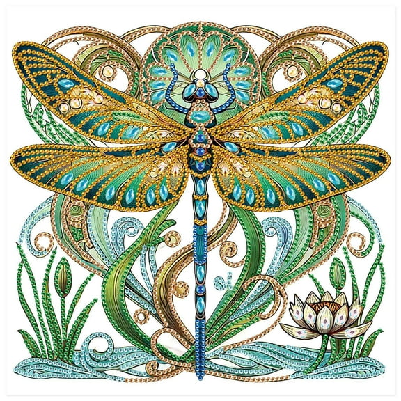 5D DIY Diamond Painting Kit Green Dragonfly Special Shape Creative Diamond Craft Suitable for Home and Office Decor, Festive Gifts