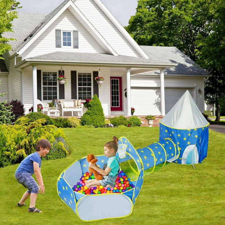 iMounTEK Blue 3 In 1 Child Crawl Tunnel Tent Kids Play Tent Ball Pit Set Foldable Children Play House Pop up Kids Tent W Storage Bag