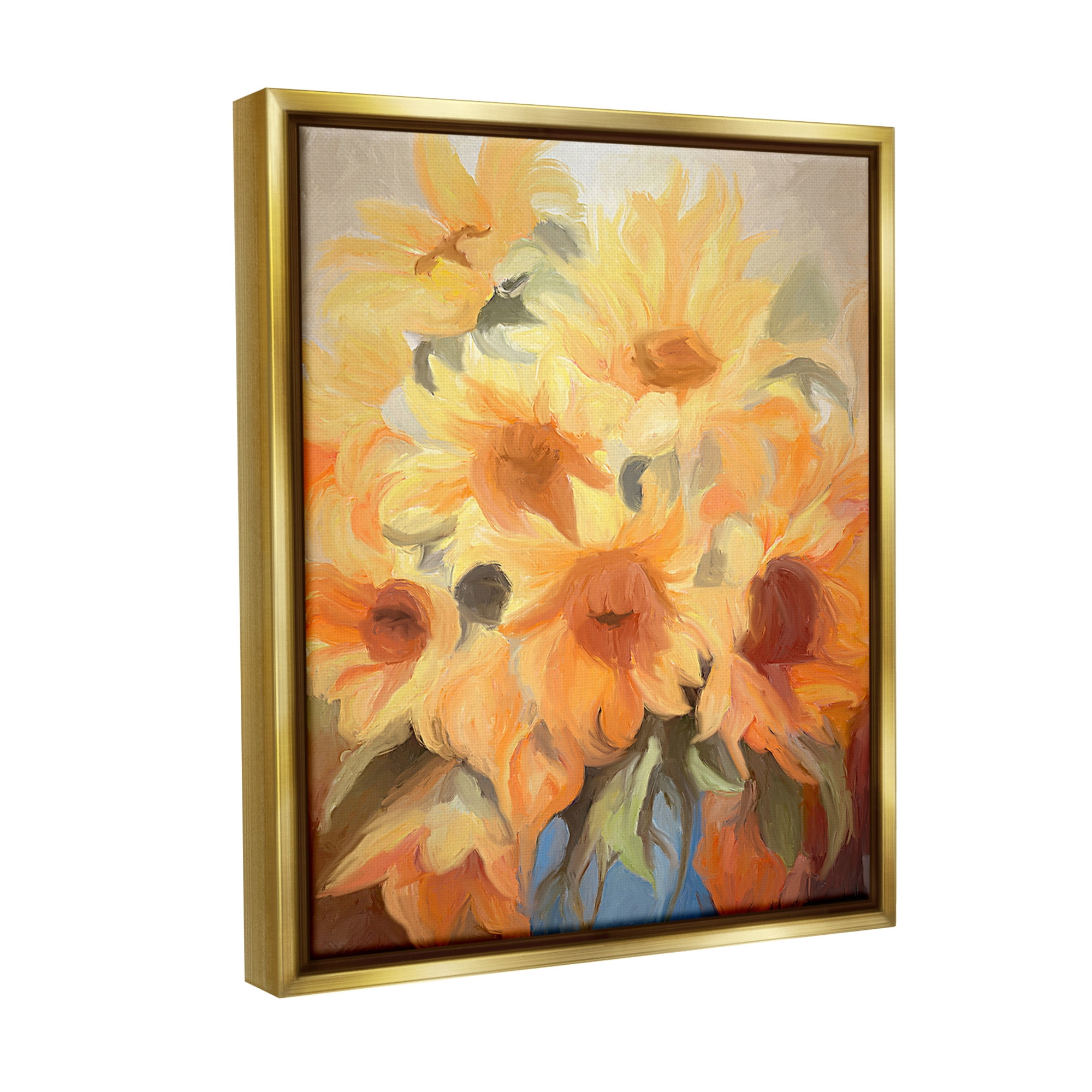 Stupell Industries Traditional Yellow Blooms Botanical & Floral Painting Gold Floater Framed Canvas Art Print Wall Art, 17 x 21