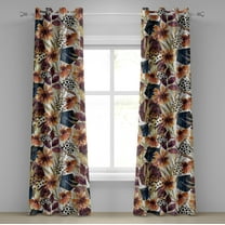 Ambesonne Floral Grommet Curtain, Wild Flowers Hexagon Forms, 50"x72", Plum Orange and Dark Blue