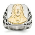 thumbnail image 1 of Stainless Steel with 925 Sterling Silver Jesus Yellow IP-plated Ring Band Size 10, 1 of 8