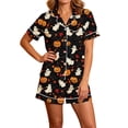 thumbnail image 2 of Ounisa Halloween Pajama Sets for Women 2 Piece Ghost Pumpkin Print Shirts and Shorts Button Down Short Sleeve Sleepwear, 2 of 9