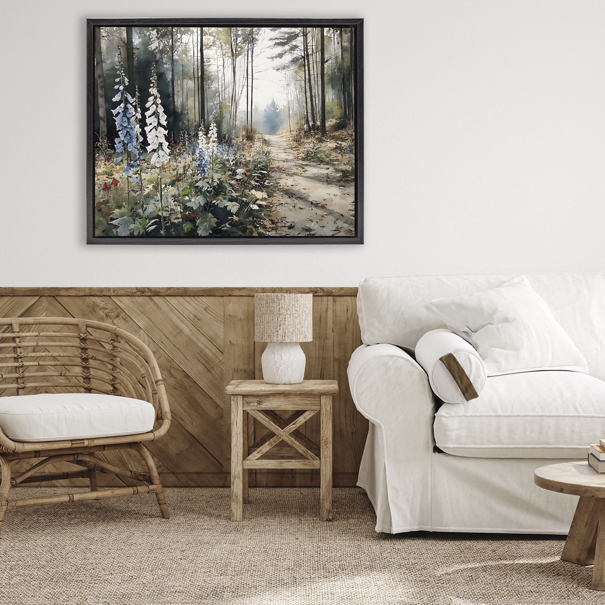 Stupell Industries Foxglove Path Sunlit Woods Black Framed Floater Canvas Wall Art, design by Franklyn Gregory