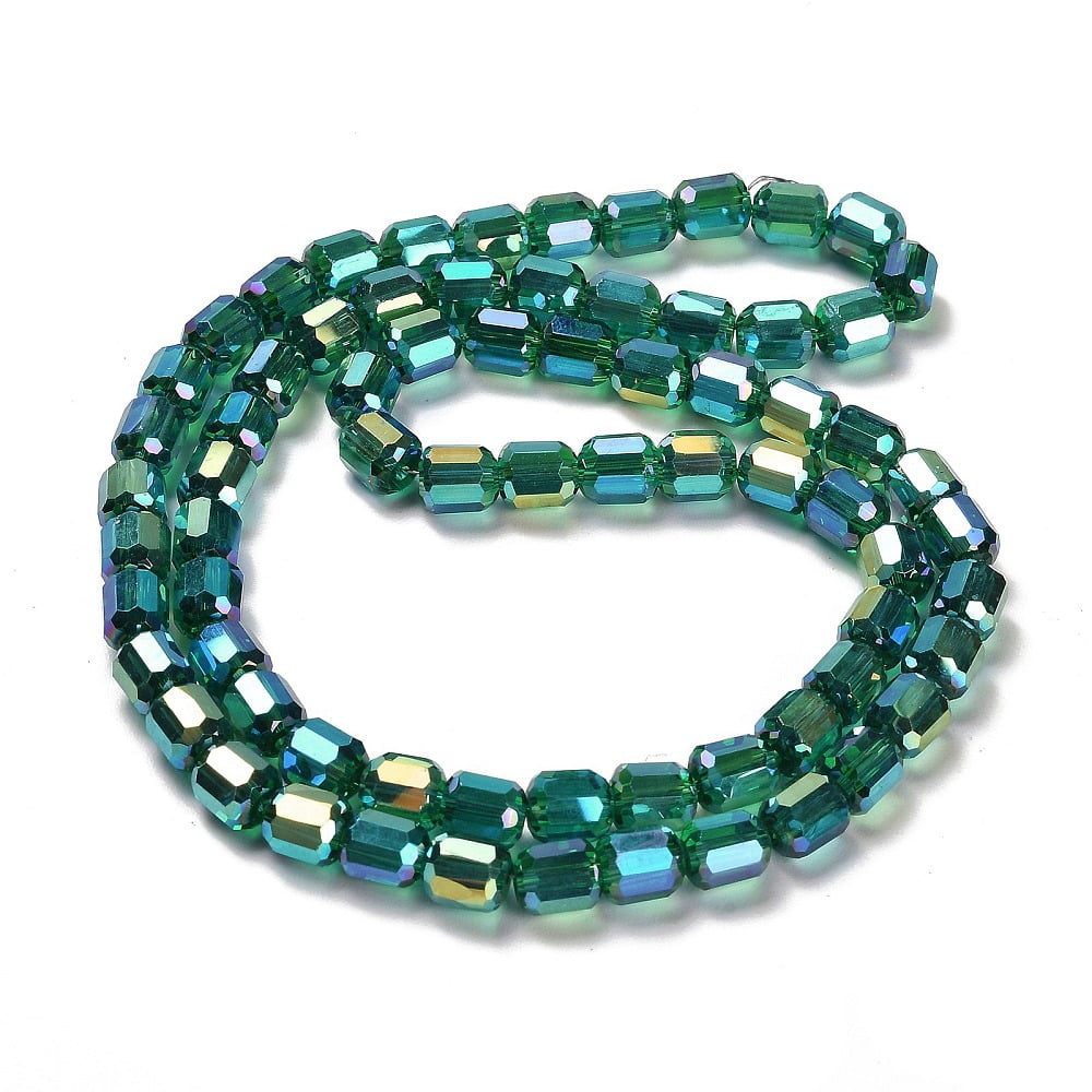 10strands Electroplate Glass Beads Strands Faceted Column Green 6x6.5mm Hole: 1mm about 70~72pcs/strand 20~20.87''(53cm)