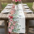 thumbnail image 4 of Watercolor Roses Table Runner - 60 Inch Long Spring Flowers Leaves Butterflies Botanical Cotton and Linen Blended Dress Scarves Farmhouse Table Runner for Kitchen Dining, Coffee Table, 13" x 60", 4 of 8