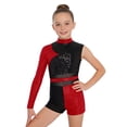 thumbnail image 2 of TiaoBug Gymnastics Leotard for Girls Cheerleading Outfit Sequin Color Block Short Jumpsuit Tumbling Biketard Red 14, 2 of 7