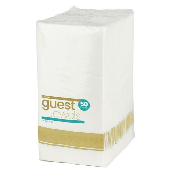 50 Piece Set of Cloth-Like Dinner Napkins Gold Border for Dinner Parties, Wedding, Thanksgiving