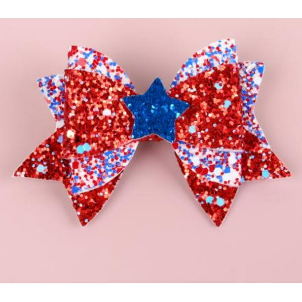 1 par de pasadores con lazos patrióticos: pinzas para el cabello del Día de la Independencia para mujeres y niñas, accesorios para el cabello con estrellas y lazos, decoraciones navideñas del 4 de j