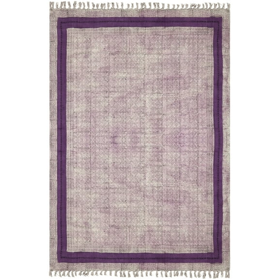 Casavani Hand Block Printed Cotton Dhurrie Purple Bohemian Kitchen Carpets Outdoor Rug 2x3 feet