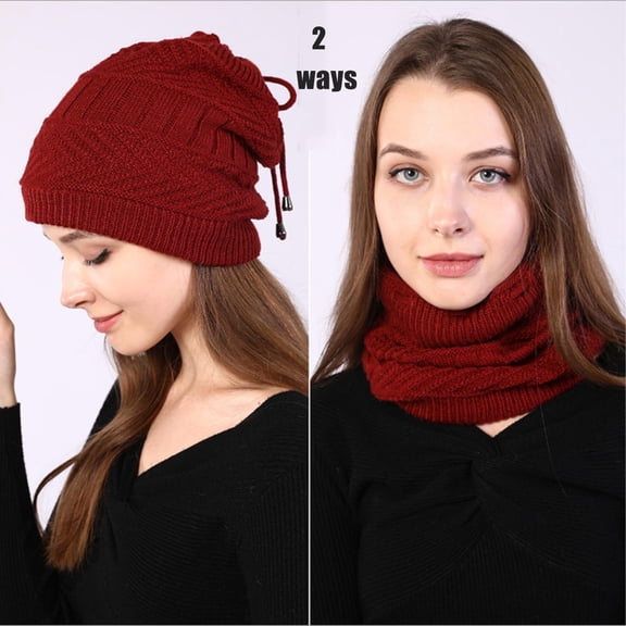 SBYOJLPB Hats for Women Clearance 2-In-1 Usb Heated Knitted Hat and Neck Gaiter Set Winter Warm Fleece Hat Heating Circle Loop Scarf for Men and Women