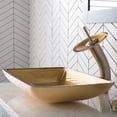 thumbnail image 2 of KRAUS Rectangular Gold Glass Bathroom Vessel Sink and Waterfall Faucet Combo Set with Matching Disk and Pop-Up Drain, Satin Nickel Finish, 2 of 7