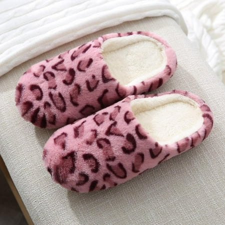 

Women s Slient Indoor Slippers Leopard Furry Fleece Comfort Closed Toe House Shoes Soft Non-Slip Home Shoes