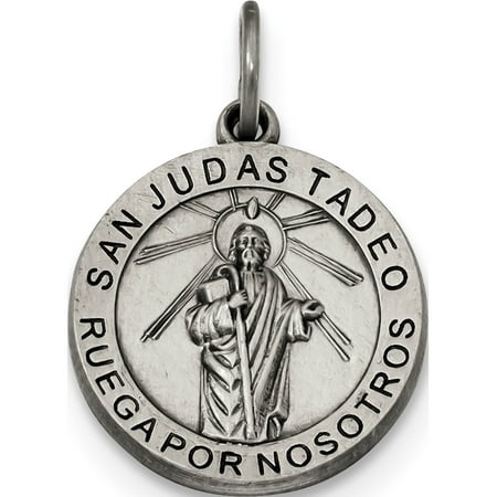 Sterling Silver Antiqued Satin - Leslies Fine Jewelry Designer 925 Sterling Silver Satin Antiqued Spanish St. Jude Thaddeus Medal (19x28mm) Pendant Gift