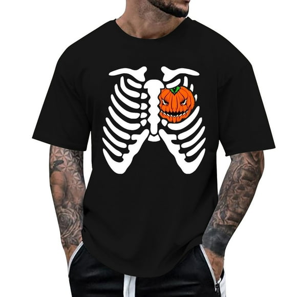 VBARHMQRT Black Tshirt White Bone Pumpkin Heart| Print Novelty Coat Men and Women T Shirt Adult Black