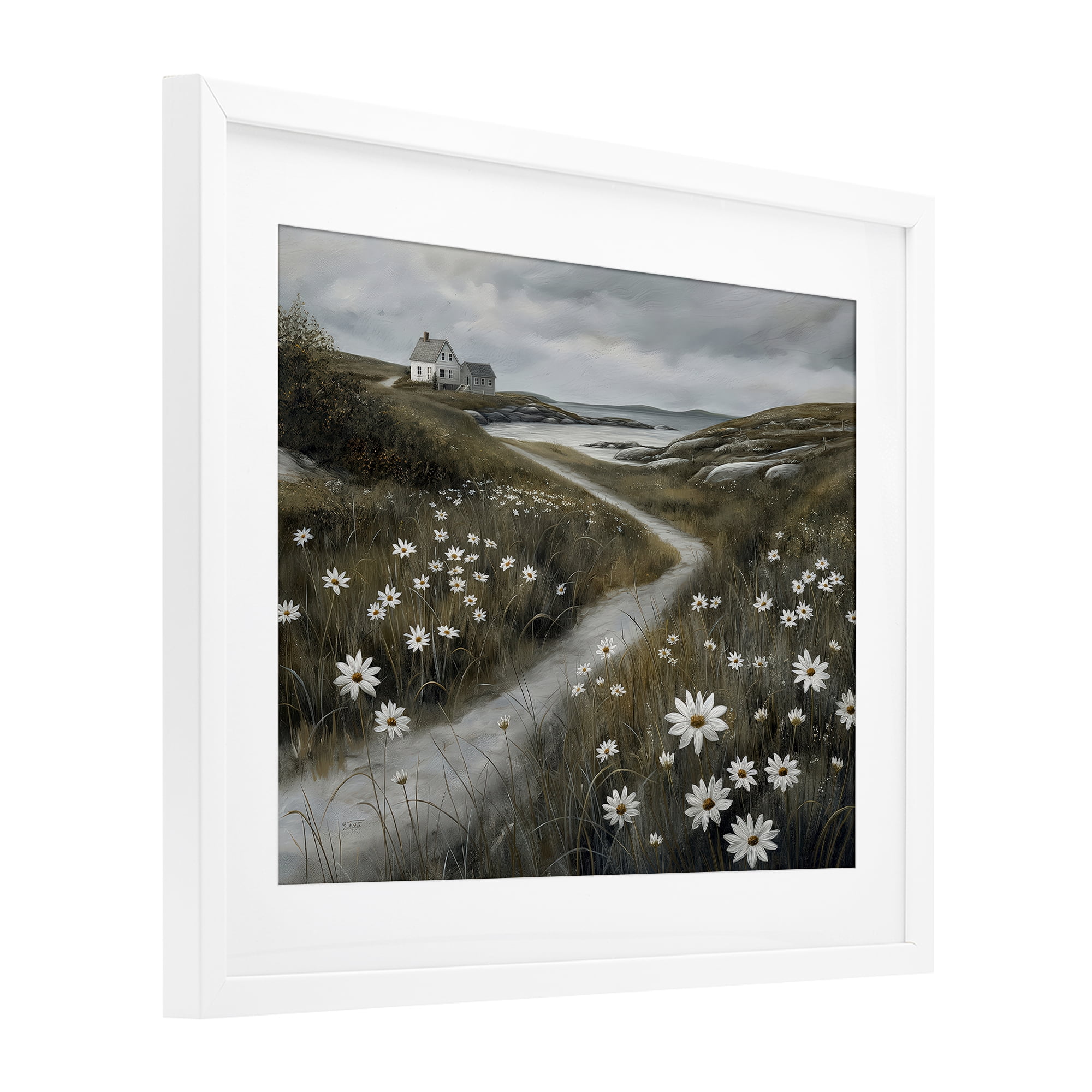 Stupell Industries Daisies Along Coastal Path White Framed Print Under Glass, design by Imagine It Images