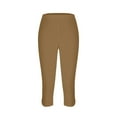 thumbnail image 4 of Goindgs Summer Leggings Plus Size for Women Capris Dressy Cropped High Waist Solid Color with Side Yoga Comfy Stretchy Workout Palazzo Pants Brown L, 4 of 5