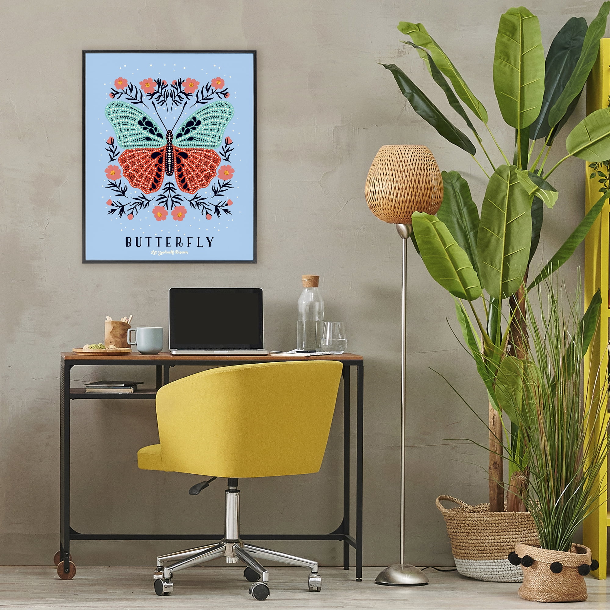 Stupell Industries Butterfly Symmetry on Blue Black Framed Giclee Art, design by Indira Prieto | IndySign