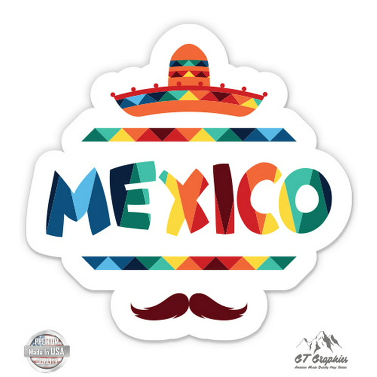 Mexico Colorful Sombrero Visit Travel I Love Mexico - 5 Vinyl Sticker -  For Car Laptop I-Pad - Waterproof Decal