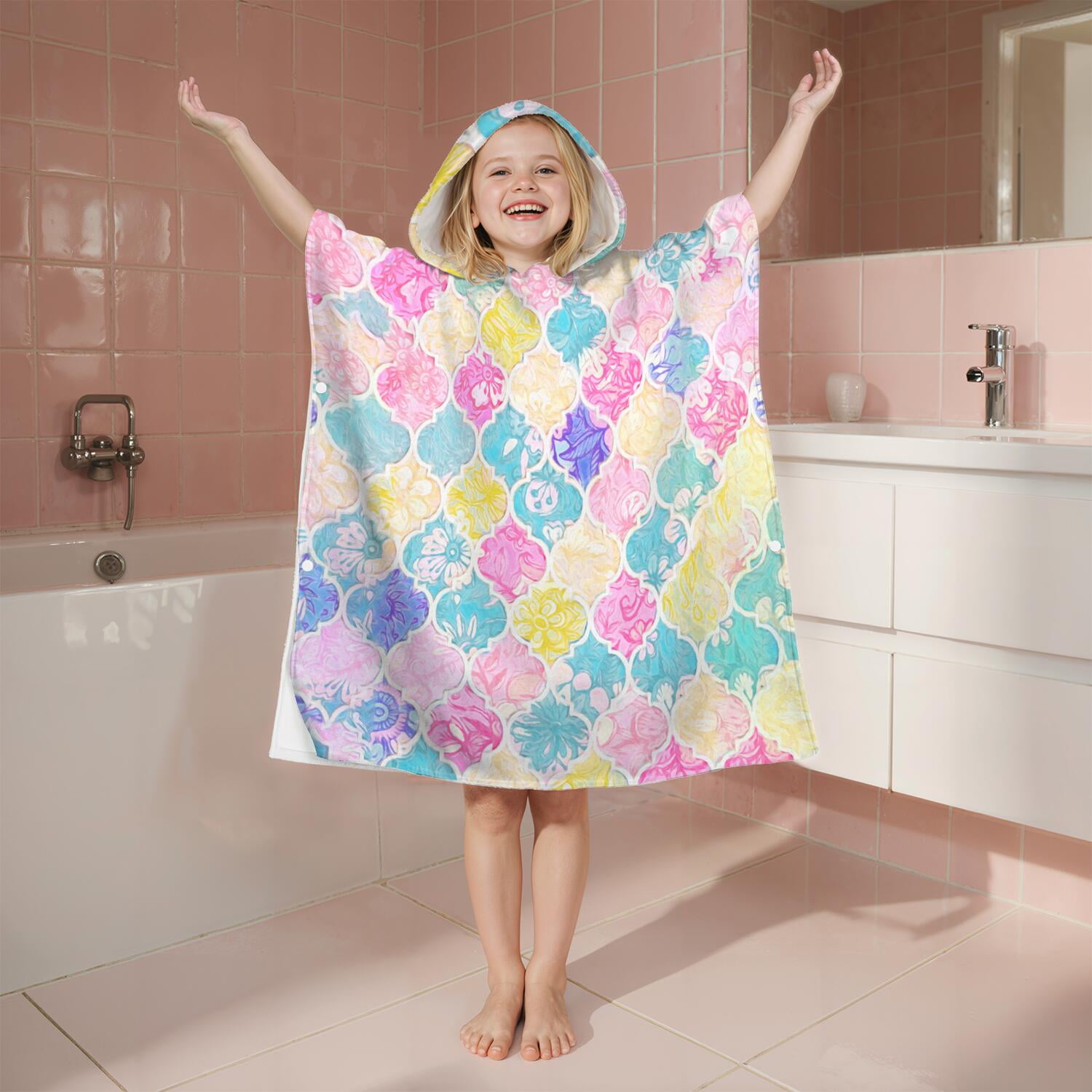 Hooded Kids Beach Towels - Toddler Bath Towel Girls Boys Swimming Cover-ups for Ages 2 to 6 Kids Pool Towels Quick Dry Lightweight Soft Microfiber Poncho Towel 28x28 (Mermaid Seashell)