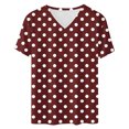 thumbnail image 4 of JSheng Summer Plus Size Womens T-Shirts Women's Oversized V-neck Short Sleeve Polka Dot Casual Loose Tops Wine M, 4 of 5
