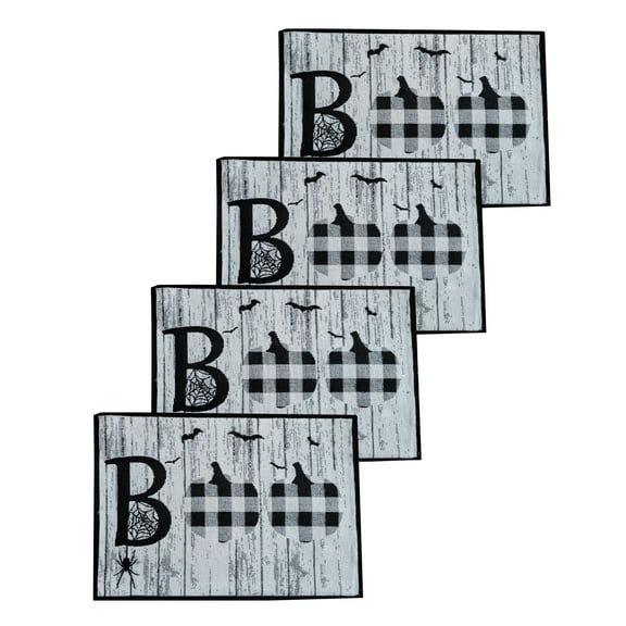 Nidico 4-Piece Placemat Set Halloween BOO Buffalo Plaid Woven Cloth Mats