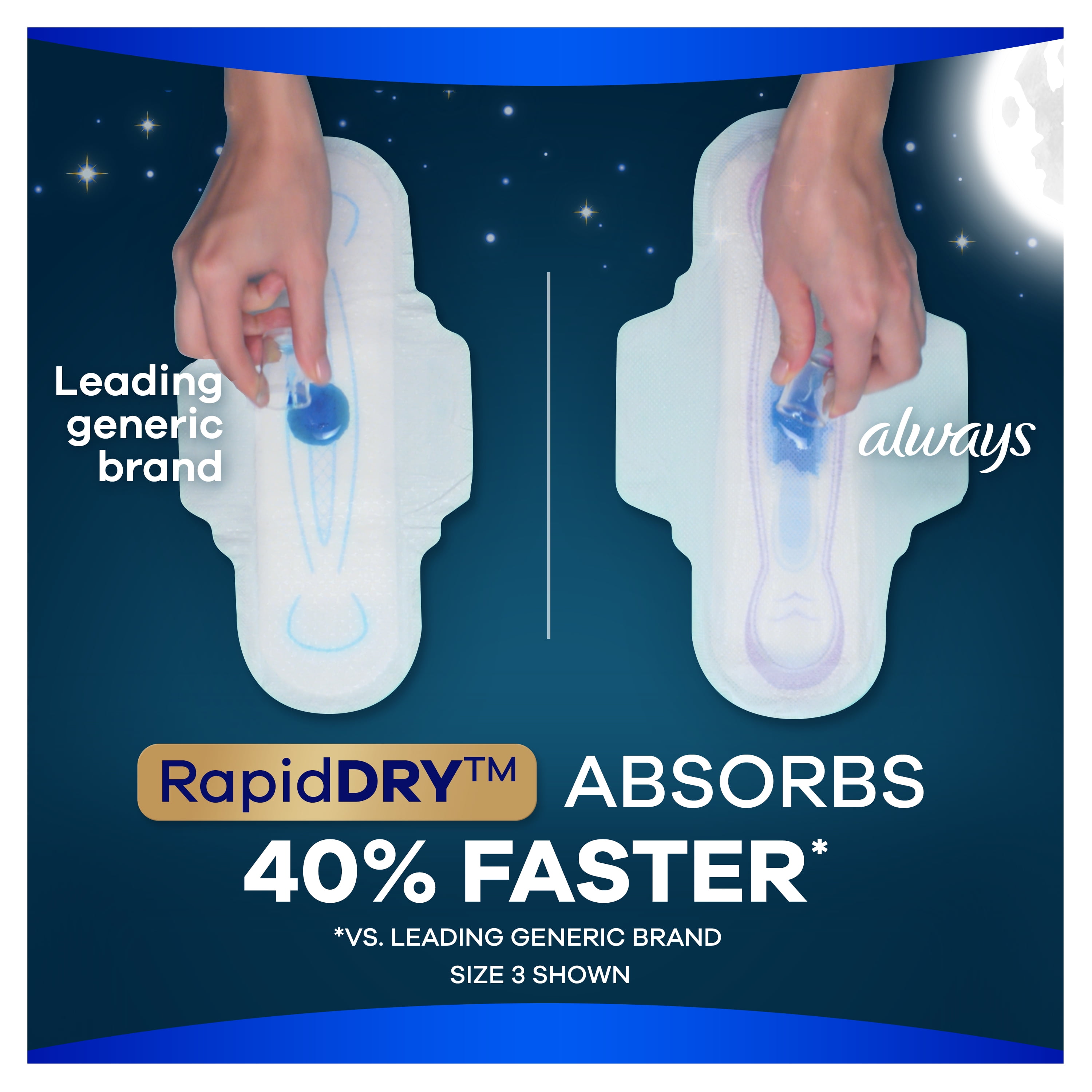 Always Ultra Thin Overnight Pads with Wings, Unscented, Size 4, 38 Ct