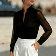 thumbnail image 5 of Satingcolo Women's Sheer Button Up Blouse Tops Dressy Business Casual Fall Mesh Long Sleeve Button Down Work Shirt Top, 5 of 6