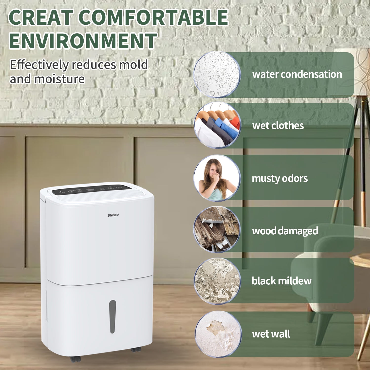 Shinco 6,000 Sq.Ft Energy Star Dehumidifier with WIFI, Ideal for Large Rooms and Home Basements, Efficient Moisture Removal with Adjustable Humidity Control, 1.32 Gallons Water Tank