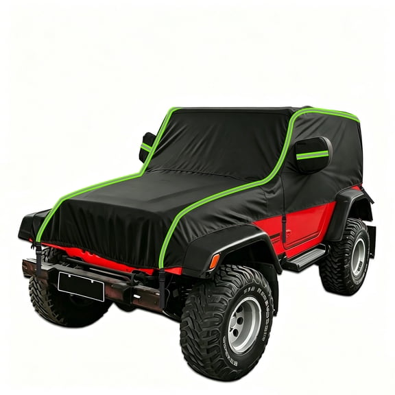 600D Half Car Cover for Jeep Wrangler 4 Door, All Weather for Jeep Rain Cover for Automobiles, Outdoor Exterior Fits Jeep JK JL YJ TJ